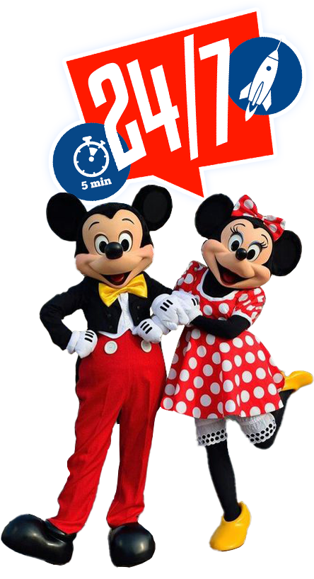 Mickey and Minnie Mouse posing for a picture at Disney theme park