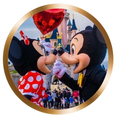 This delightful image of Minnie and Mickey Mouse holding a heart-shaped balloon against the backdrop of Disney's iconic castle encapsulates the romance and joy that Disney World's VIP Tours offer. Witness timeless love and cheer as our tours bring you face-to-face with the characters who started it all, ensuring every visit is packed with magical moments and enchanting memories for couples and families alike.